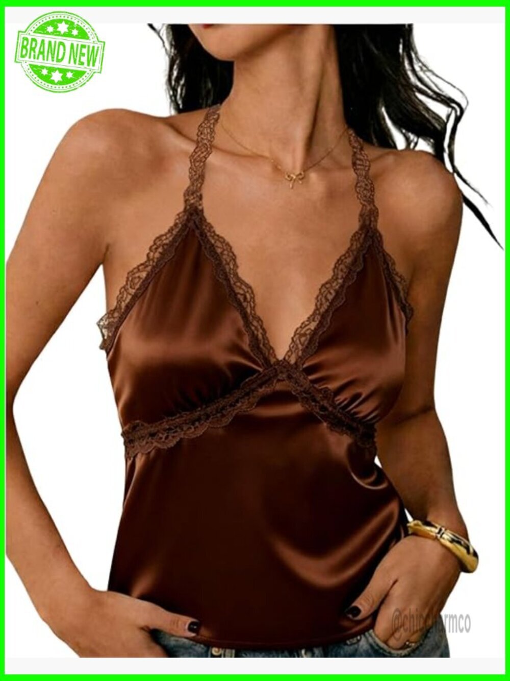 Y2k Lace Trim Halter Crop Tank Top - Satin Camisole